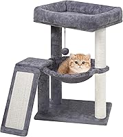 YOUPETSER Cat Tree Tower with Scratching Post, Hammock & Toy Balls - Compact Indoor Cat Condo, Grey