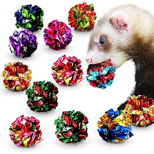 SunGrow Ferret Mylar Crinkle Balls, for Exercise to Keep Fit, Lightweight, Multicolor Shiny Foil with Crinkly Sound for Indoor Pet (12 pcs) - 12 Pack