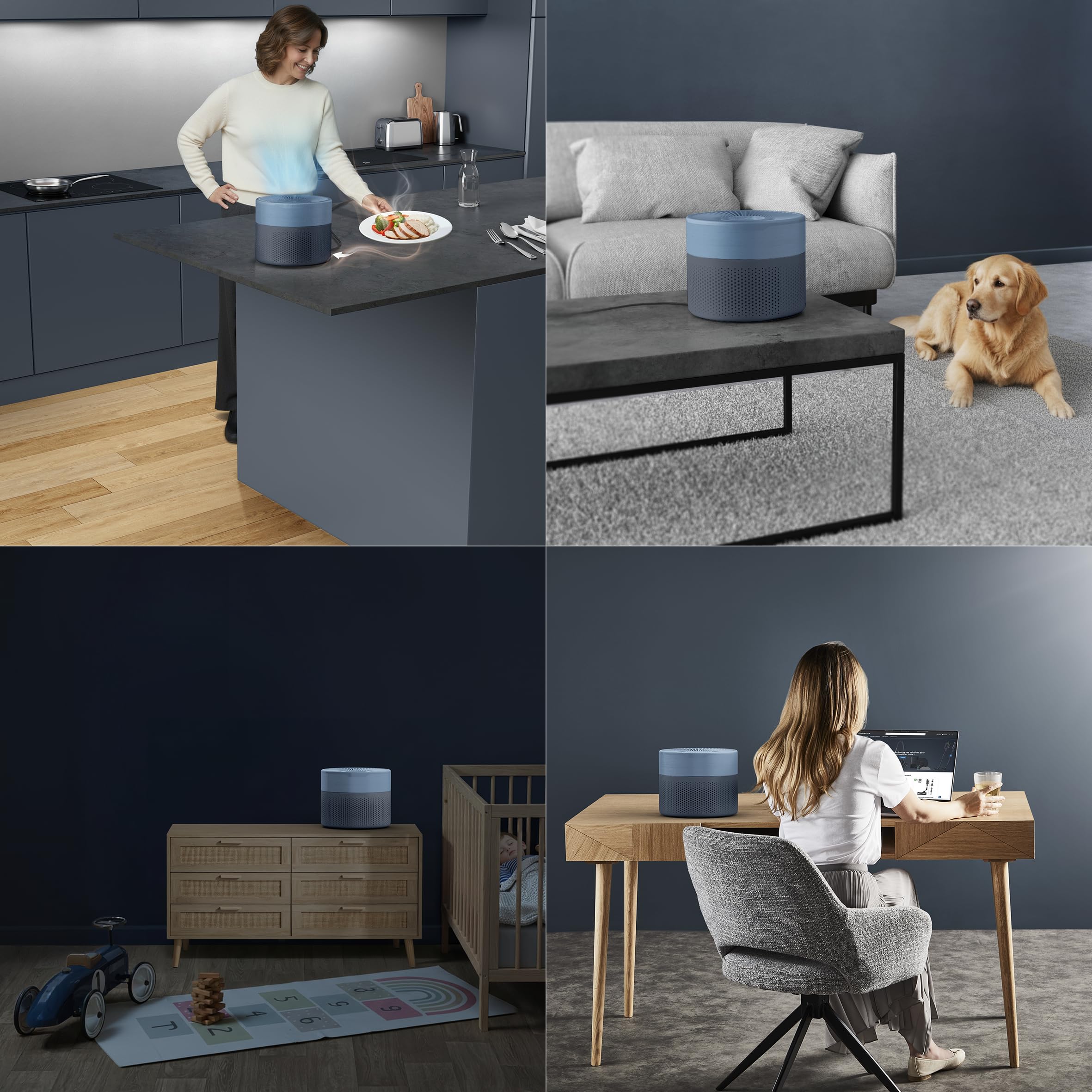 Rowenta Pure Air Mini PU1522F0 Oczyszczacz powietrza, filtr HEPA do 22 m², bardzo cichy, redukujący nieprzyjemne zapachy, silnik Effitech, niebieski/szary | Bardzo cichy, redukuje nieprzyjemne zapachy, antracyt, proste i intuicyjne sterowanie, Kolor: Nieb