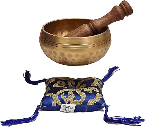 Miniatura 3 de Cuenco tibetano de Dharma con diseño tibetano tradicional con bandera tibetana de oración budista fabricado a mano en Nepal Azul Black, Blue, Azul