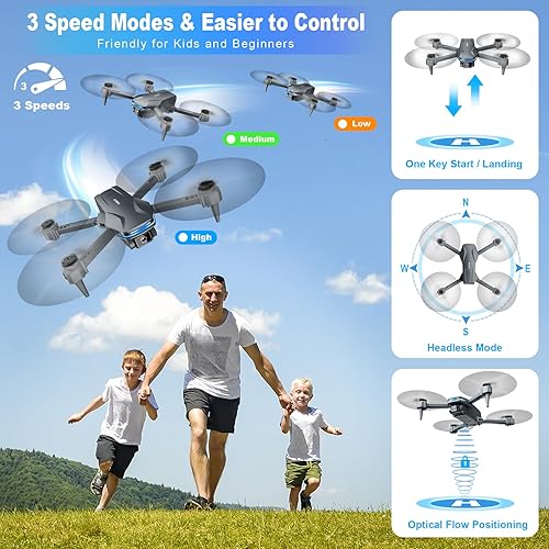 Miniatura 10 de Dron con cámara 1080P HD FPV Drone plegable para principiantes y niños, cuadricóptero con control de gestos de voz con estuche de transporte,
