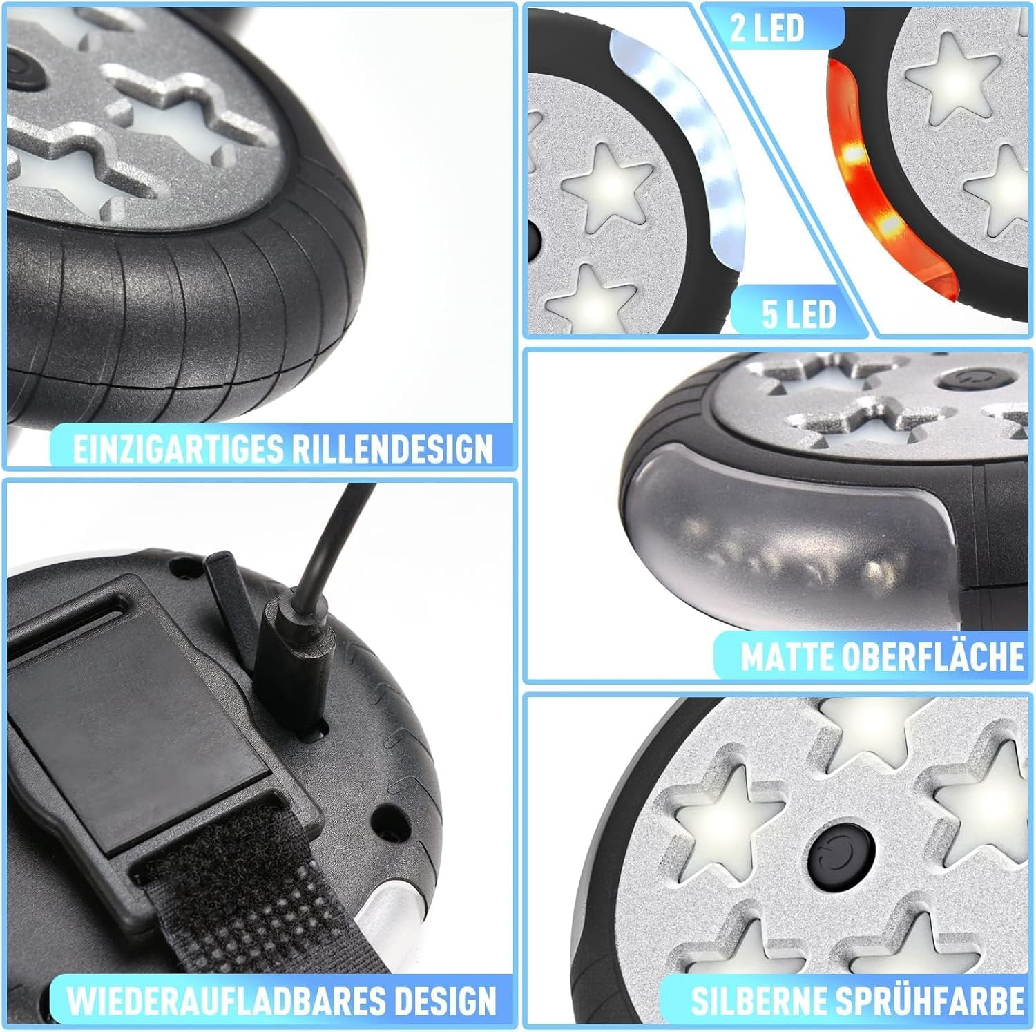 Kinderwagen Licht Aufladbar, Kinderwagenlicht(2 Stück), Kompakt und Wasserdicht, USB Wiederaufladbares Lichts, Passend für Alle Kinderwagen(Schwarz)