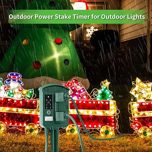 Miniatura 7 de Temporizador de estaca eléctrica para exteriores para decoraciones de luz de Navidad, impermeable, del atardecer al amanecer, regleta de