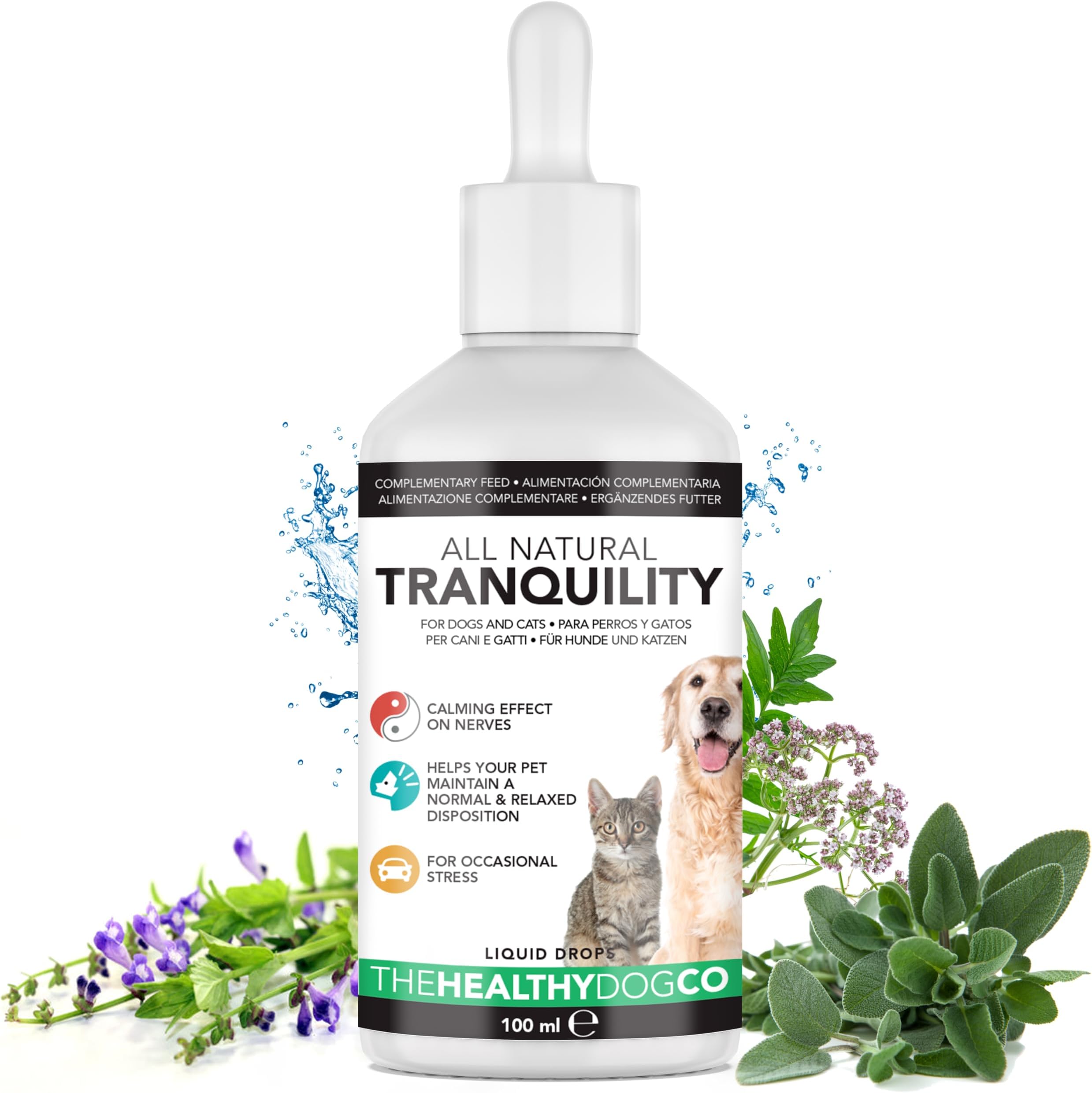 The Healthy Dog Co - Natural Dog Calming Drops - Dog Anxiety Relief - Cat and Dog Calming Products - Dog and Cat Calming with Wild Sage, Chamomile and Valerian for Dogs- Normal Stress Response - 100ml