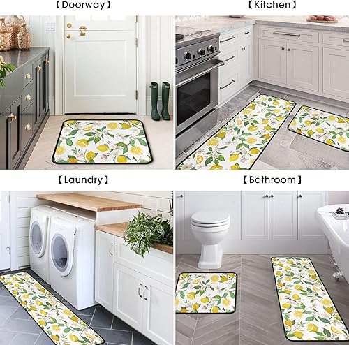 Miniatura 5 de Lemon - Juego de 2 alfombras y tapetes de cocina de microfibra antideslizantes, lavables, absorbentes para el piso, juego de 2 tapetes de cocina de