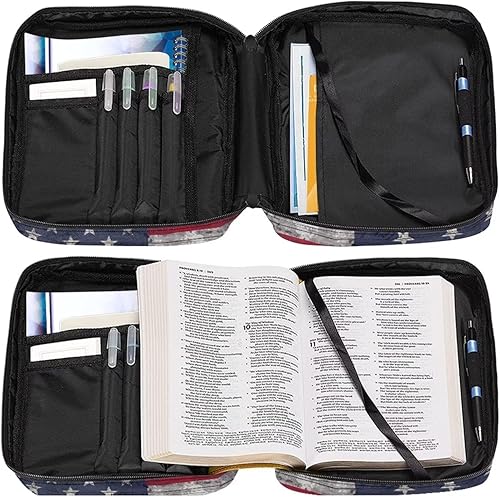 Miniatura 7 de Suobstales Fundas para la Biblia para mujereshombres, fundas para la Biblia, organizador de libros, bolsa de estudio con asa y cremallera, Bandera