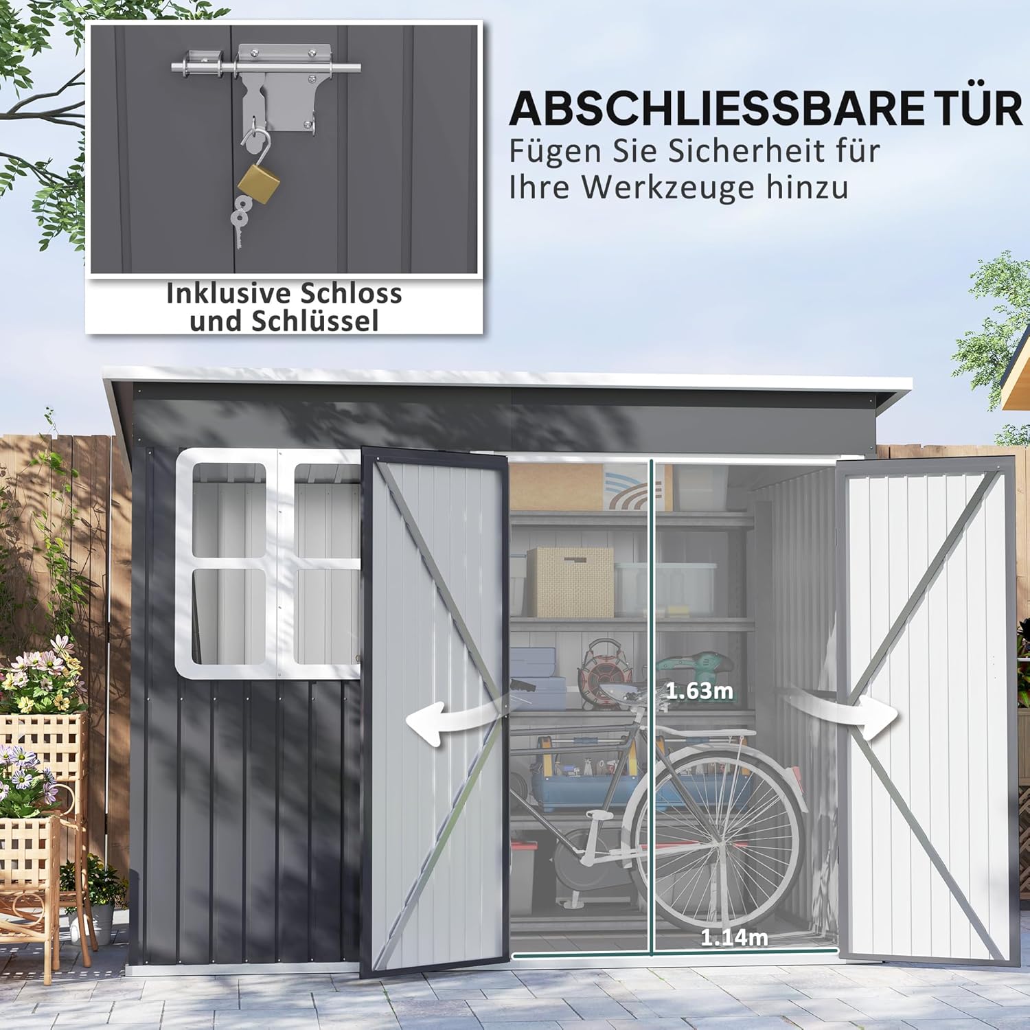 Lockable door with padlock and key