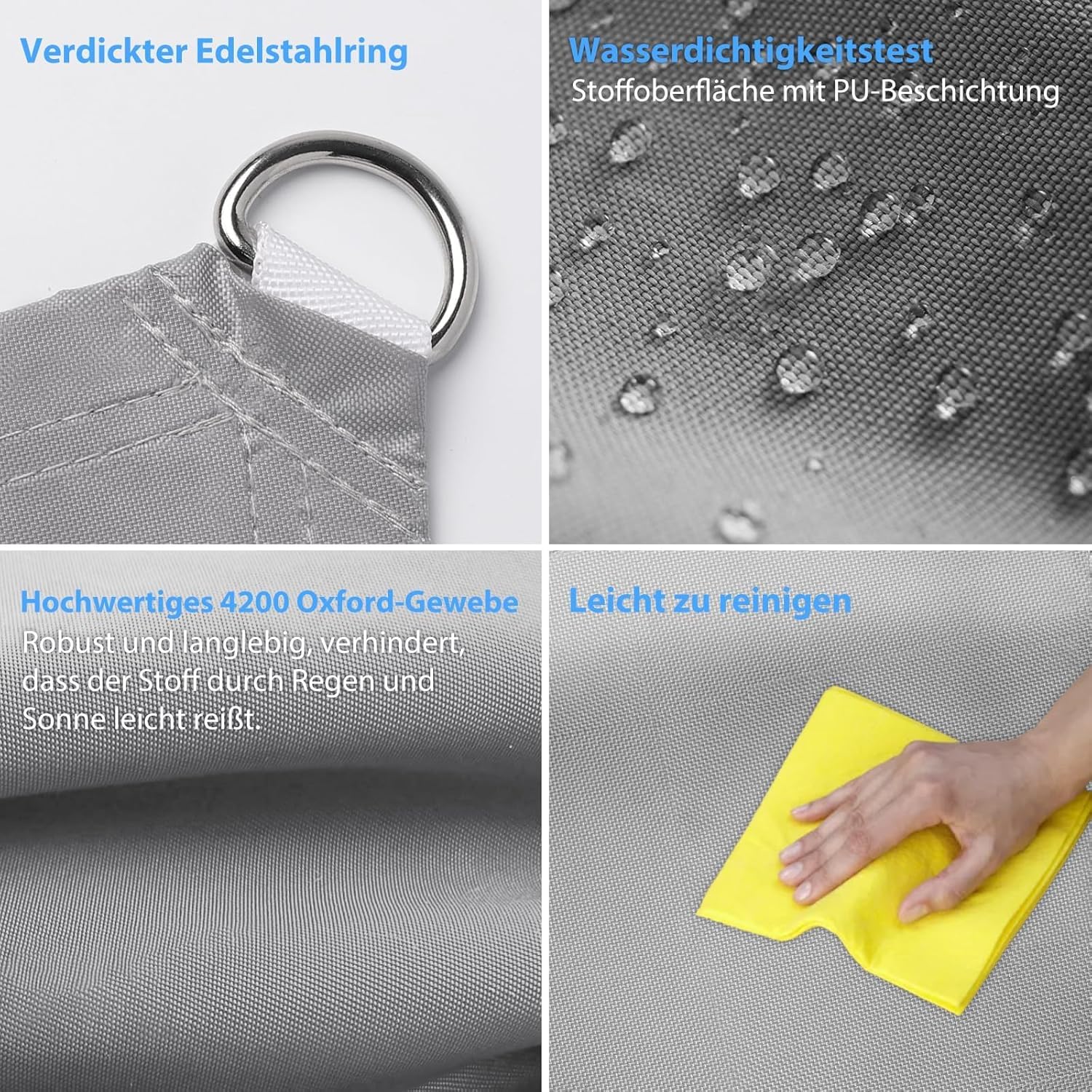 Sonnensegel Wasserdicht & UV-Schutz, Verdickter 420D Oxford-Stoff – Perfekter schattiger Rückzugsort für Balkon, Garten & Terrasse, Grau (3x4m Grau)