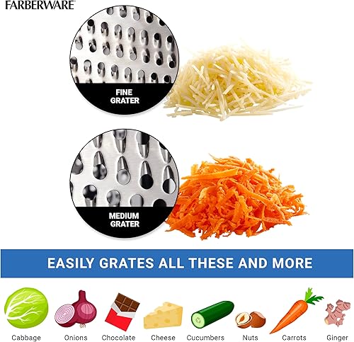 Miniatura 6 de Farberware Rallador profesional de acero inoxidable con contenedor, cuchillas gruesas y finas, base antideslizante, mango de fácil agarre, apto para