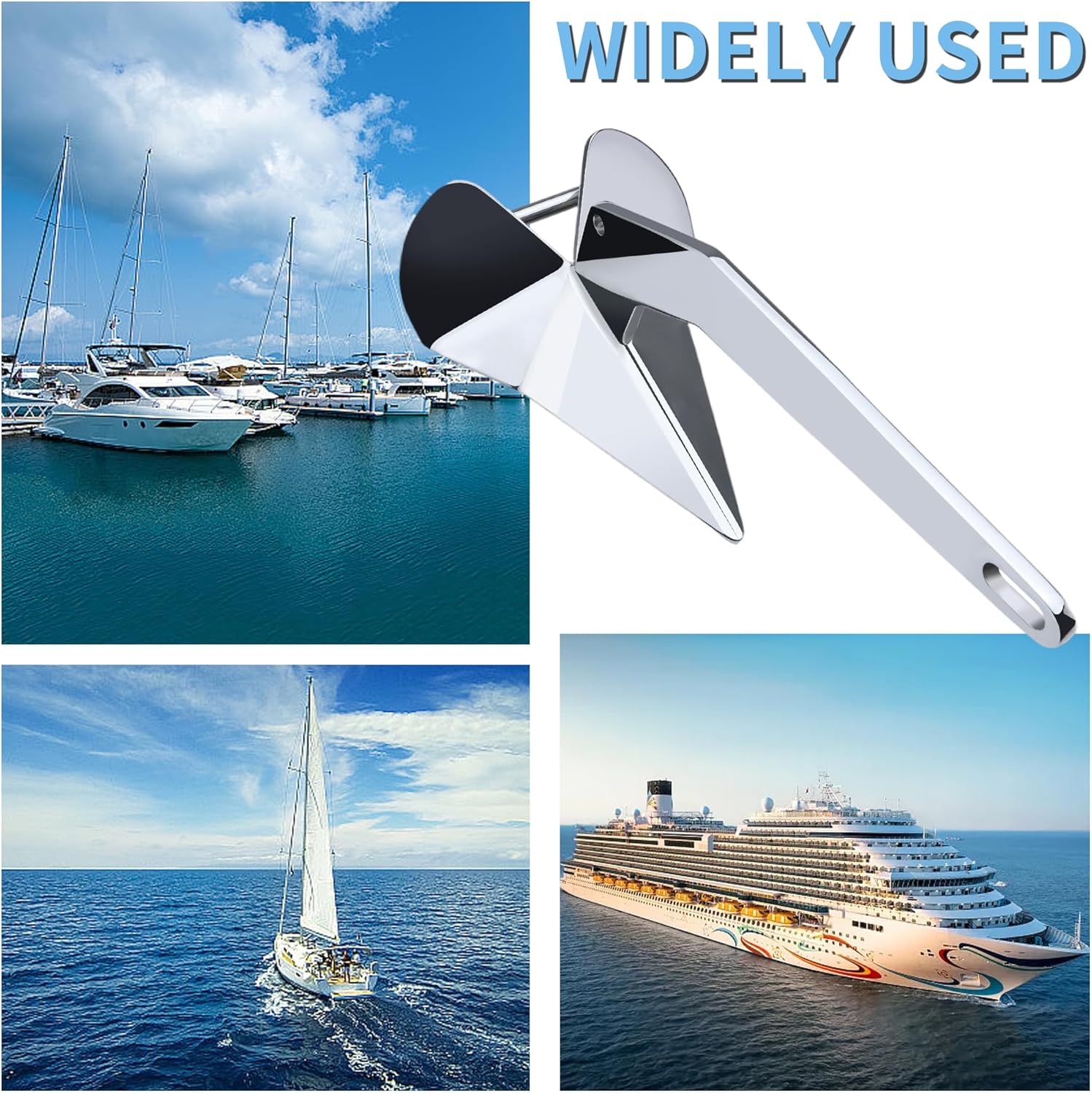 Boat Anchor 316 Stainless Steel Delta Style Boat Anchor Heavy Duty Triangular Anchor（6.6lb / 11lb / 13lb / 17lb / 22lb）