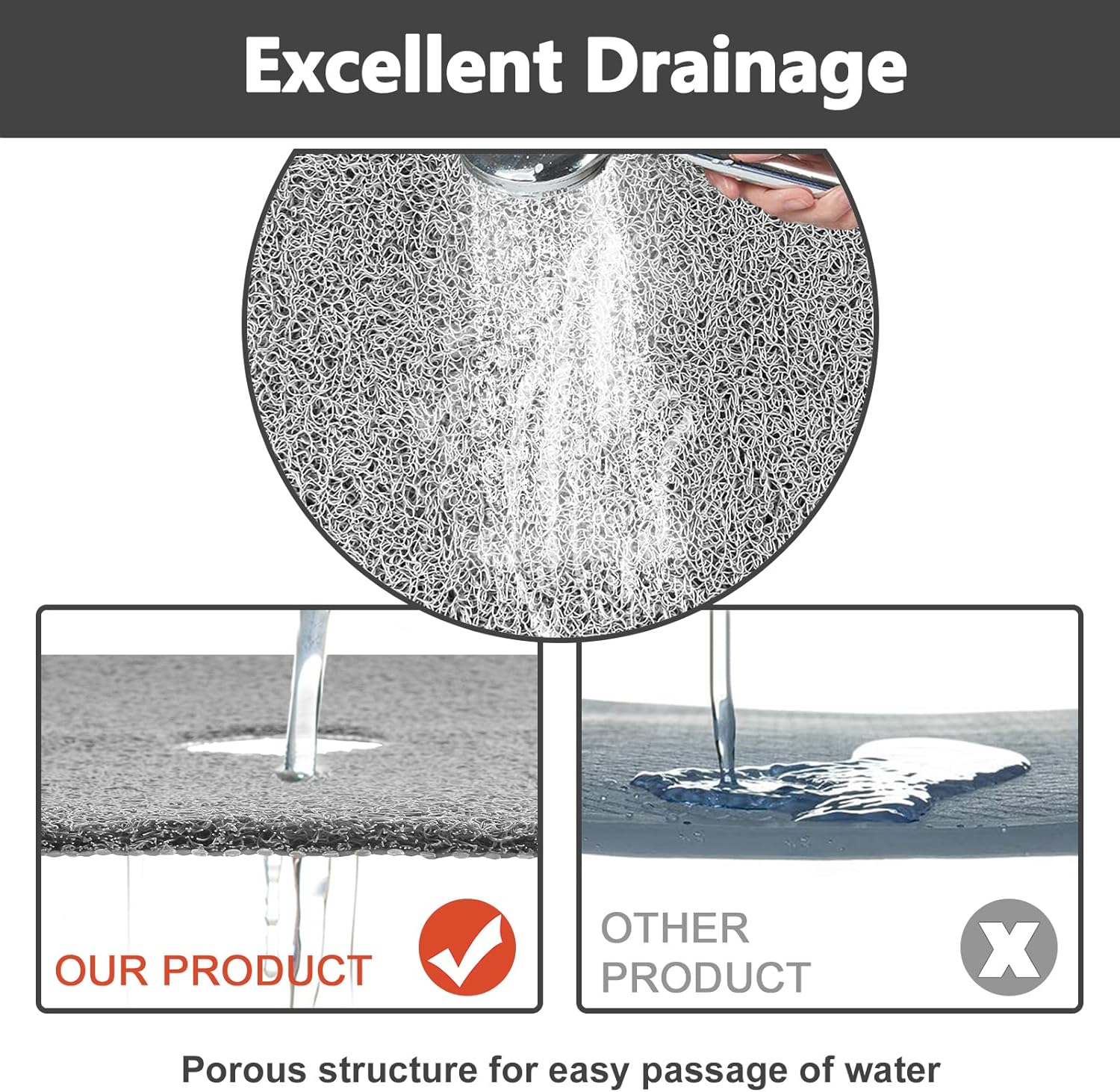 Shower Mat Non Slip: 31x31 Inch Extra Large Square Shower Mats with Drain Hole in Middle - Soft Loofah Quick Drying Matt for Shower Stall - Image 5