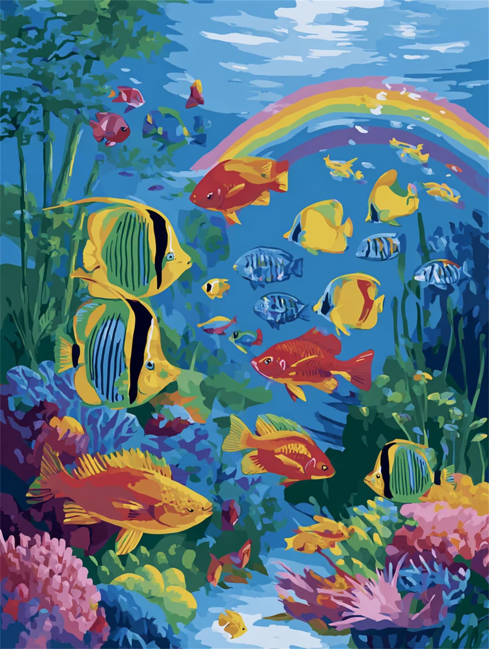 Dipingere con i Numeri Adulti Pesce, Arcobaleno Dipingere con i Numeri Bambini DIY Kit, Set Premium con Pennelli, Decorazione Casa & Creativo Regalo, Attività di Tempo libero 70x95cm z-466