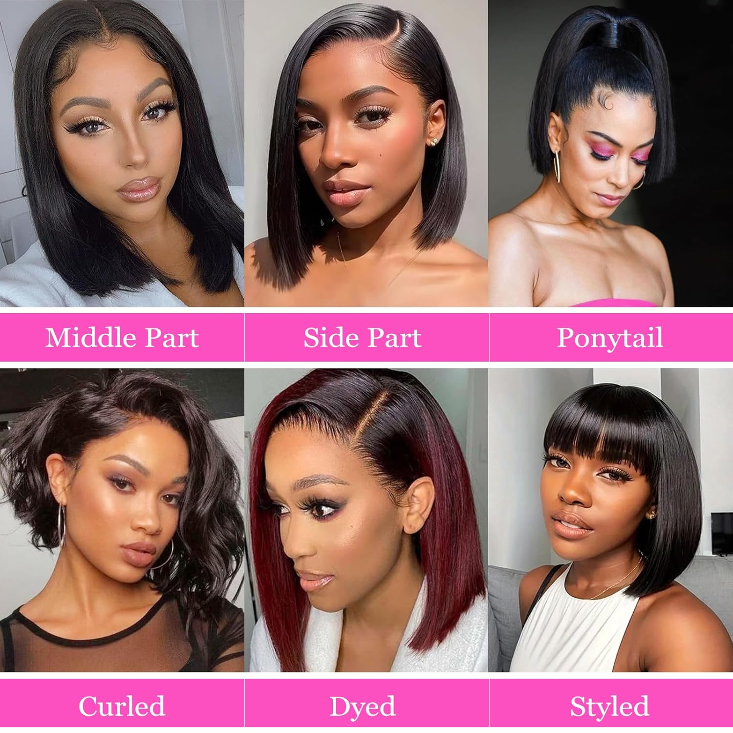 Bob Wig Human Hair for Women, 13x4 Pre-Plucked HD Transparent Lace Front Wigs,180% Density Short Straight Black Bob Wigs (14inch)