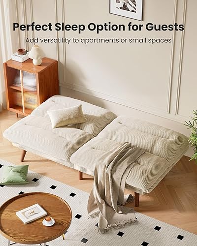 Vista 6 de Sofá cama futón de 66 pulgadas, futón 3 en 1 con respaldo y reposabrazos ajustables, sofá cama convertible de pana, reclinable plegable con cojín