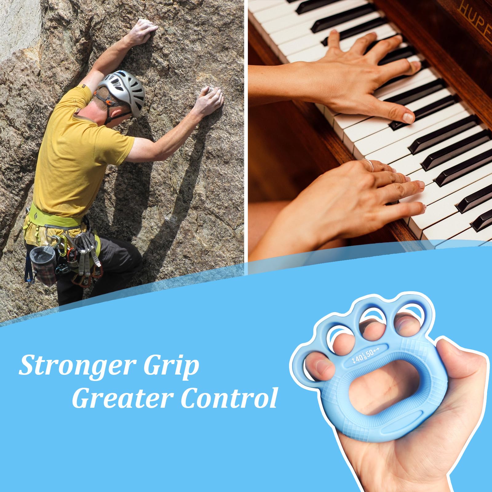 Fortalecedor de agarre de mano y ejercitador de dedos, 3 niveles de resistencia (20-50 libras), diseño ergonómico de silicona, para rehabilitación, artritis, terapia, ideal para músicos, escaladores