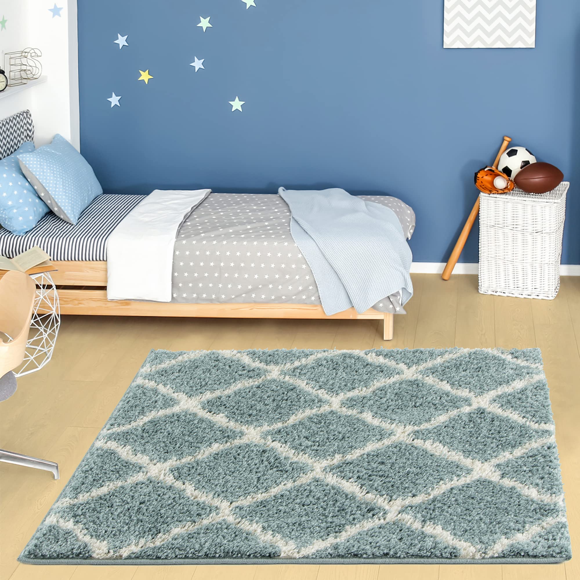 The Rugs Unisex Duck Egg Blue Soft Moroccan Shaggy Rugs & Runners Living Room | : 120 Cm X 120 Cm