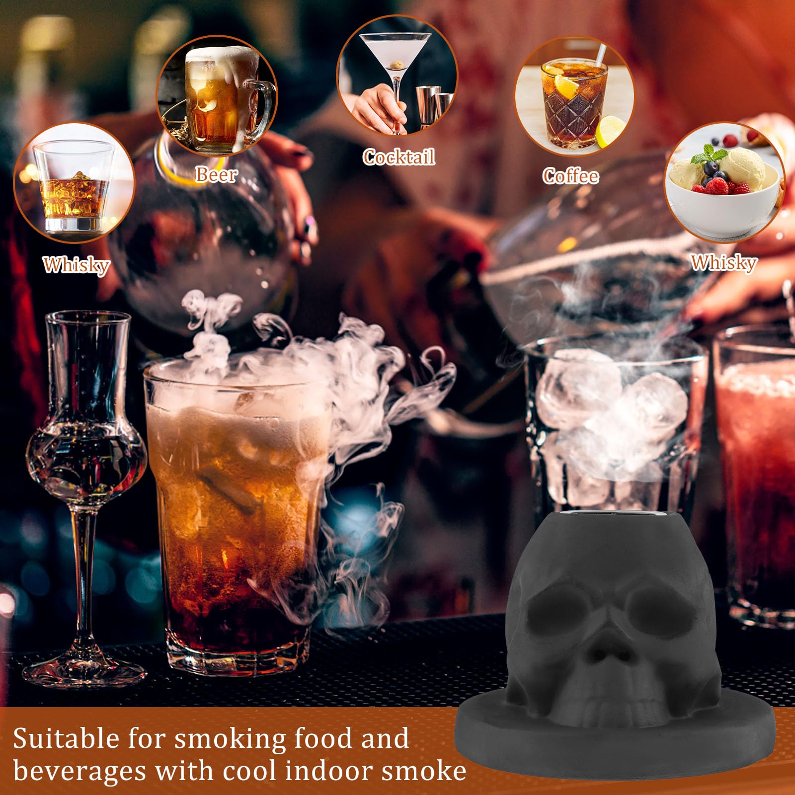 Kit de fumoir à cocktail en céramique en forme de crâne pour whisky, vin, boissons, bourbon, fumoir à l'ancienne, cadeaux uniques pour homme/père/mari/amis