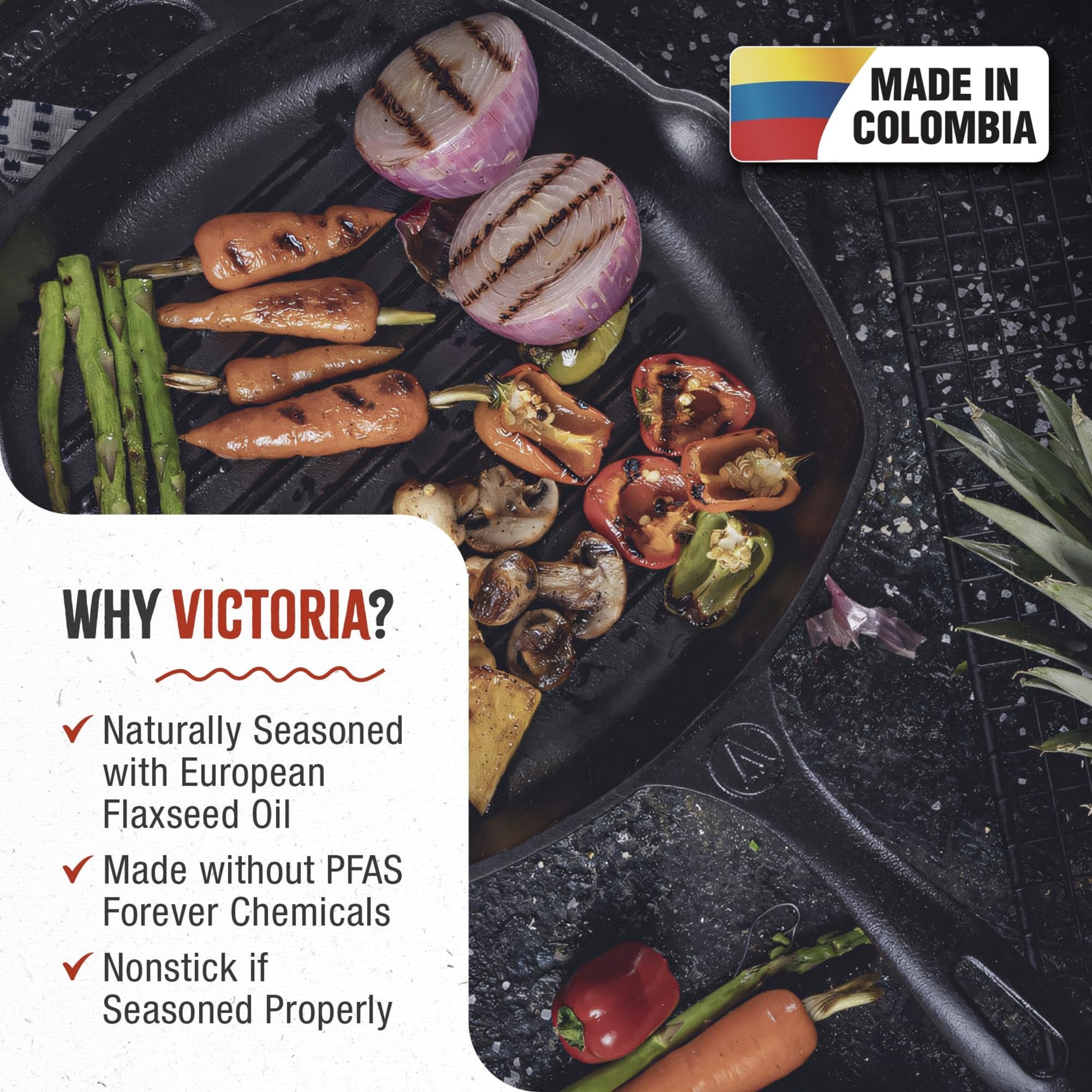 Victoria SKL-200 żeliwna kwadratowa patelnia do grilla, czarna