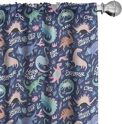 Miniatura 16 de Ambesonne - Cortinas de ventana de los 90, tema de los 90 con dispositivos de casa de estilo antiguo, patines en línea, zapatos de baile divertidos,