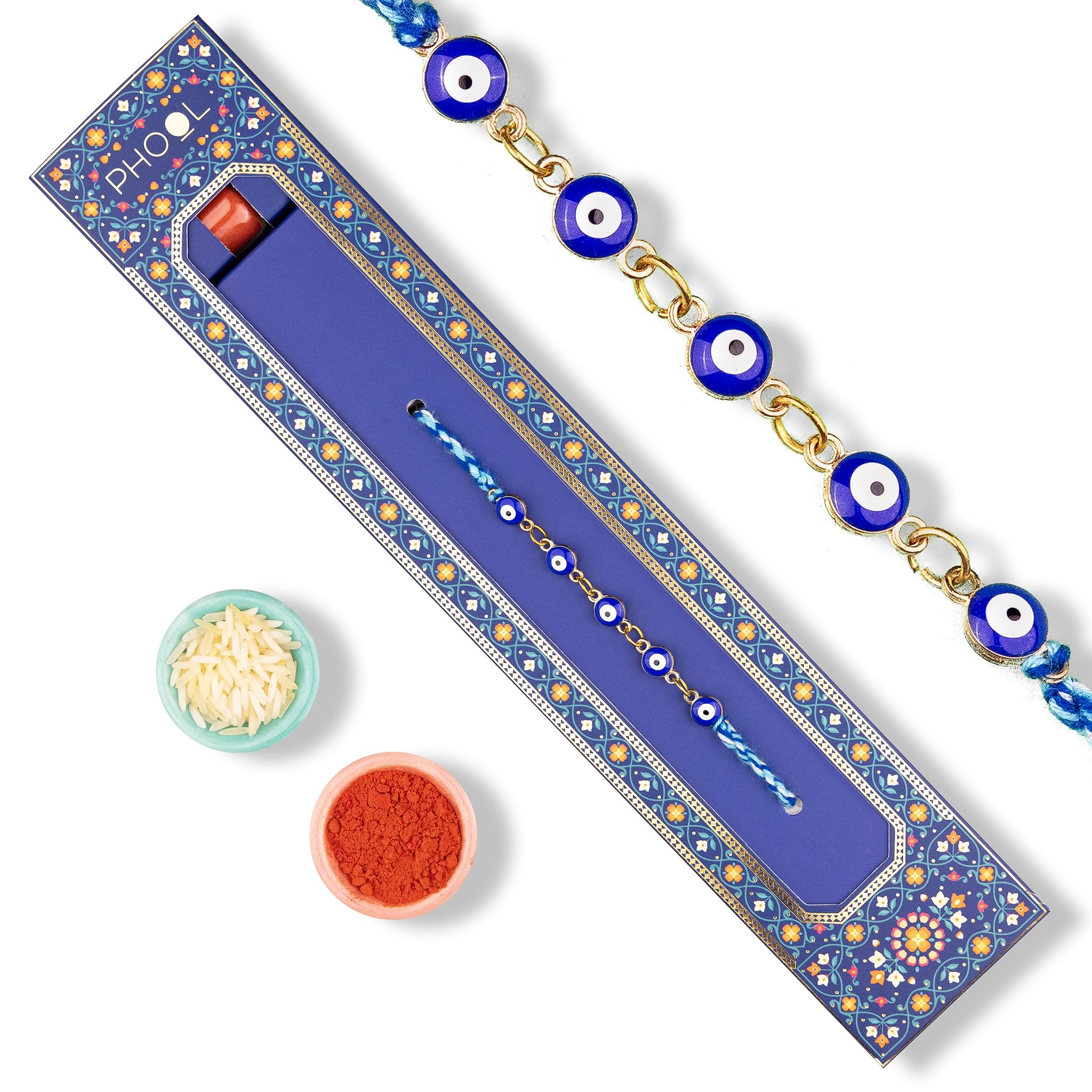 PHOOL LUXURY INCENSE Phool Nazar Kavach Evil Eye Rakhi for Brother | Symbol of Protection | Ward Off Negativity | Rakhi for Brother | Eco Friendly Rakhi I Includes Roli & Chawal (B0D5HZW8MG) Amazon Price History, Amazon Price Tracker