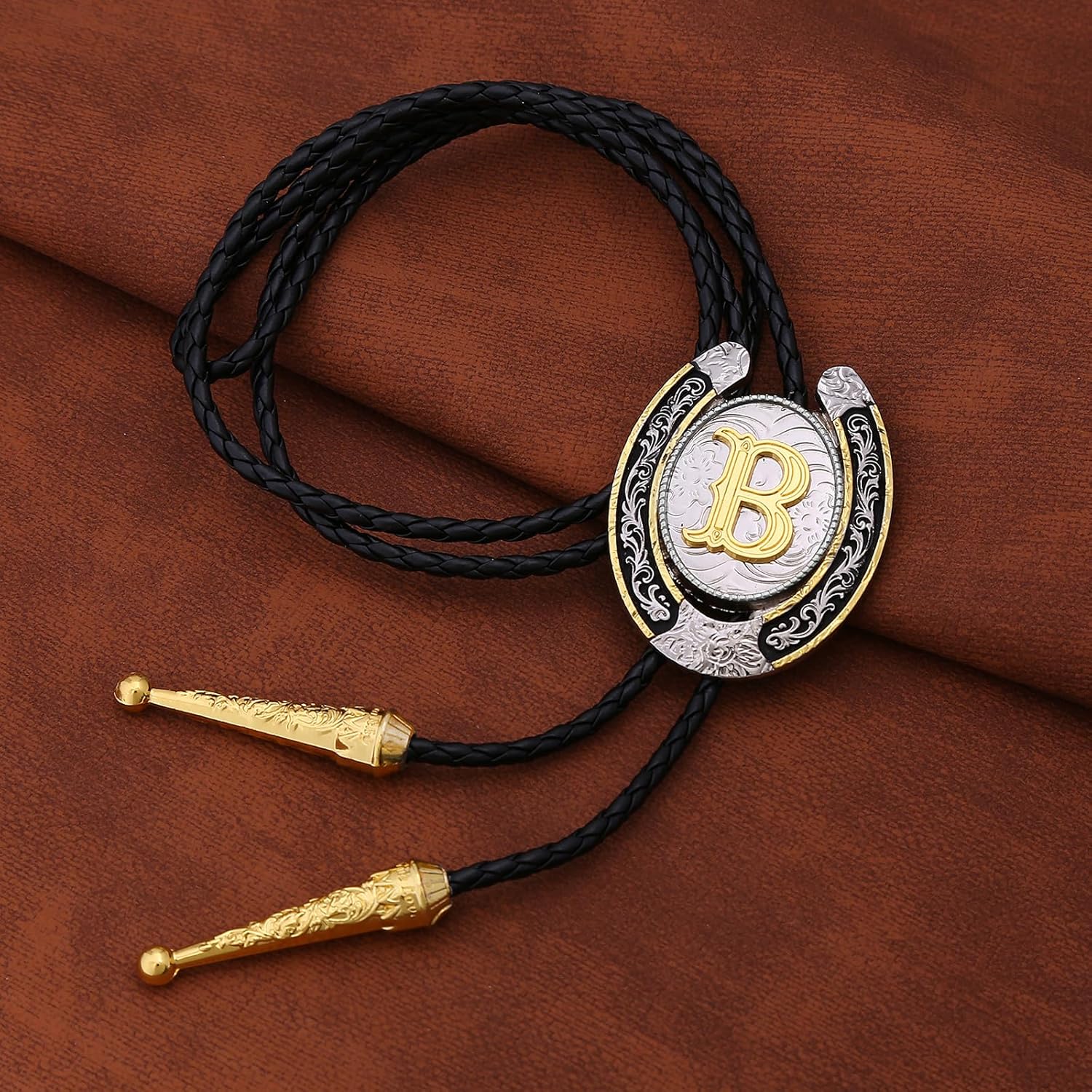 HUABOLA CALYN Gold Bolo Tie for Men- Golden Initial Letter ABCDMJR to Z Native American Western Cowboy Bolo Tie for Women - Image 2