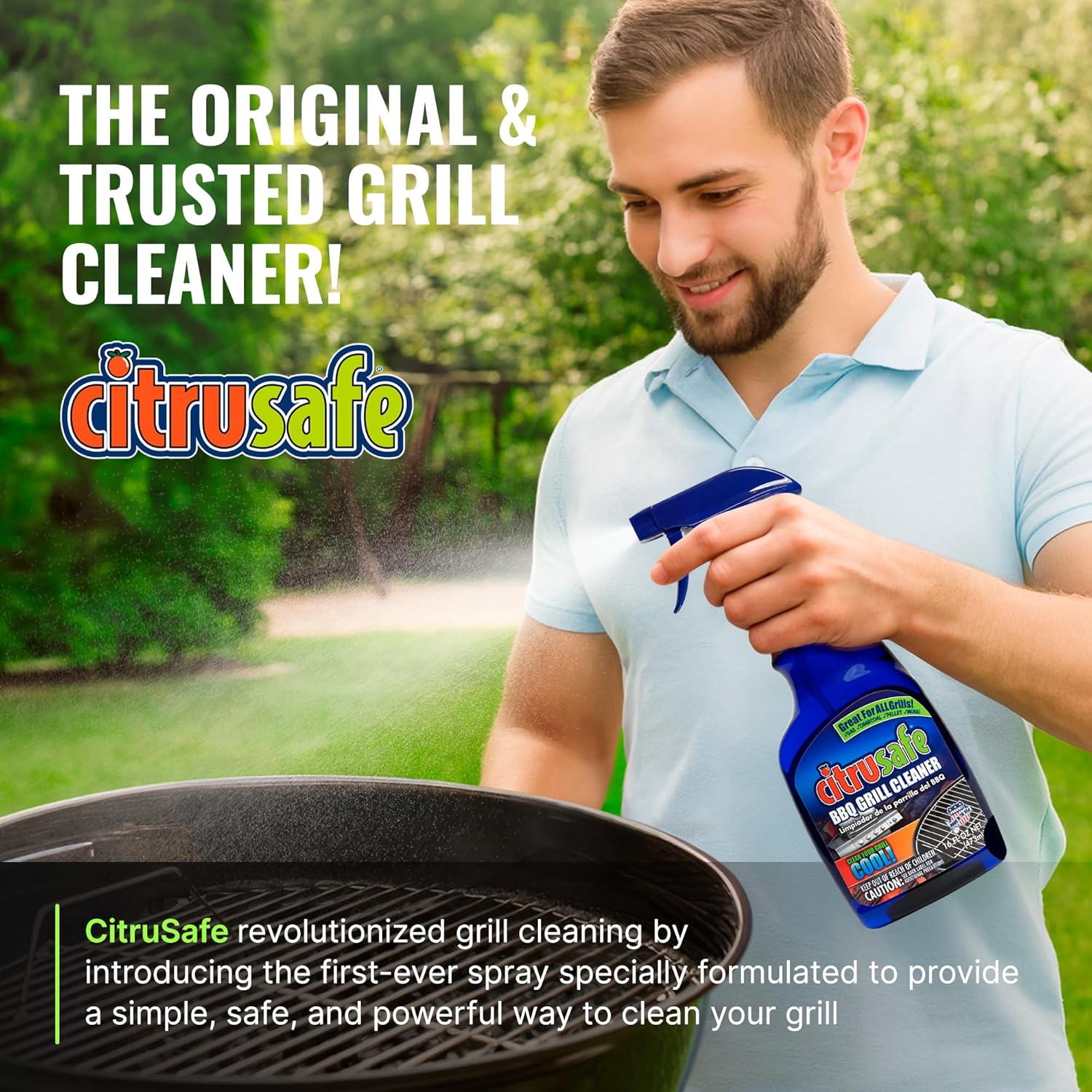 Citrusafe BBQ Grill Cleaner Spray for Outdoor Grill 16 OZ – Safe Heavy Duty Cleaner for Burnt Food & Grease – Degreases & Cleans Grates, Racks, Pellet, Ovens, Flat Top Grills, and Electric Smokers