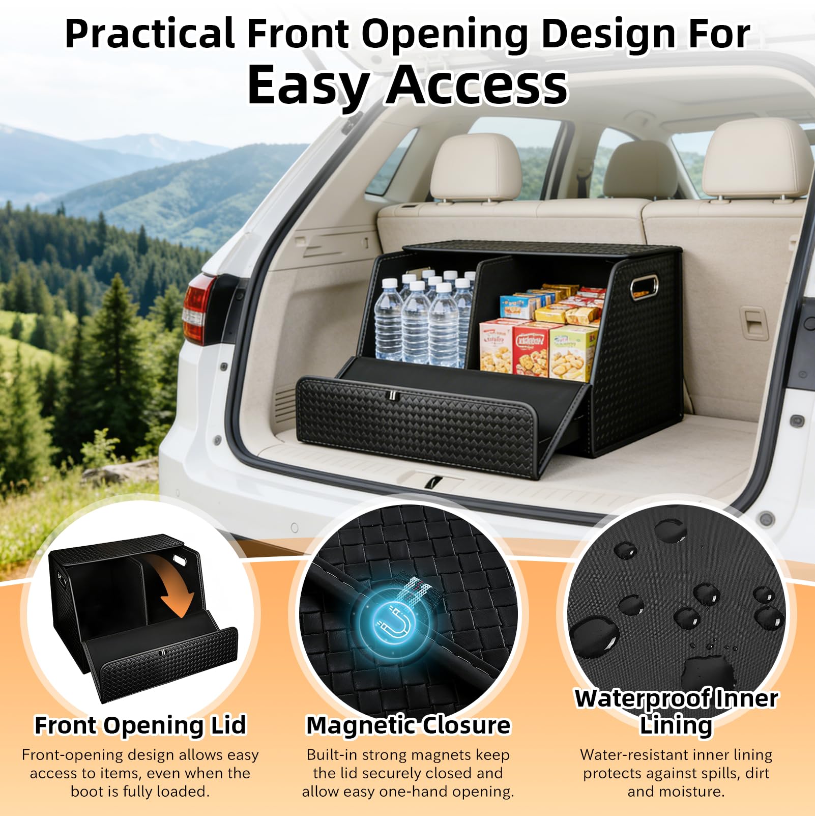 JAOGAUS Organizer per bagagliaio auto, pieghevole, grande contenitore per bagagliaio con divisorio, antiscivolo, in pelle nappa, impermeabile, per auto, SUV a casa