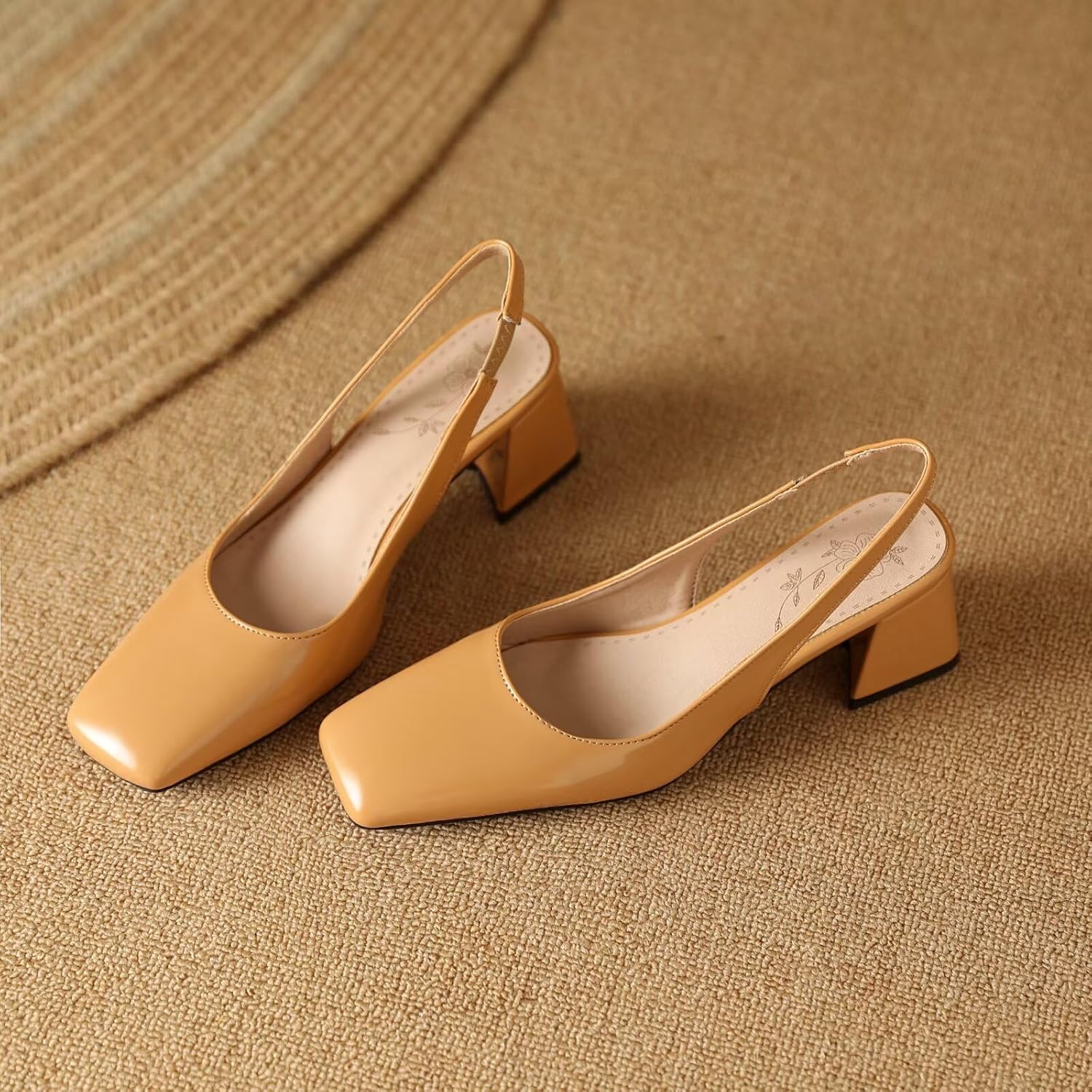 Women's Slingback Block Low Heels Pumps Closed Square Toe Slip On Chunky Heel Work Party Wedding Office Dress Shoes Comfortable Elegant - Image 5