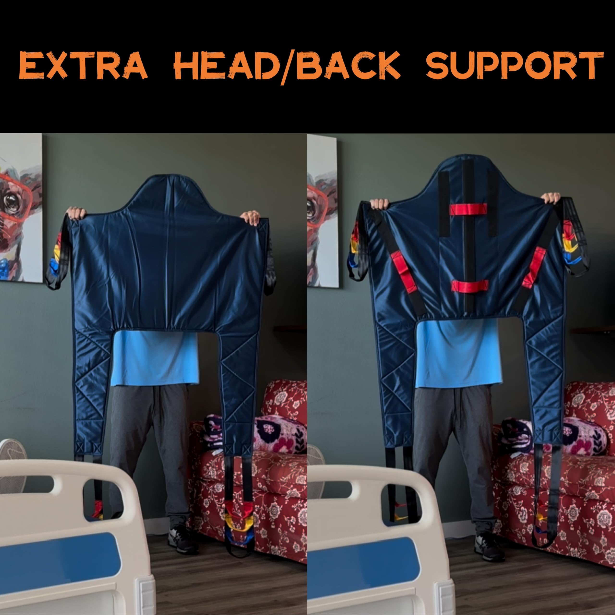 doudouX hoyer lift sling, patient lift sling, toilet/commode/shower sling for hoyer lift with solid high-back, head/neck/back support