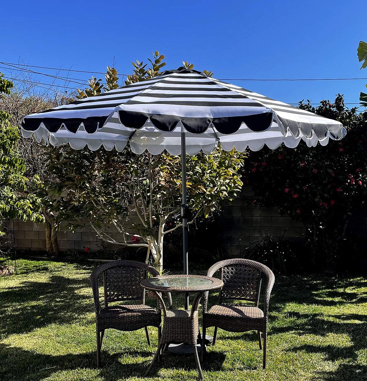 BELLRINO DECRO Black / White Scalloped Edge Replacement Edge Umbrella Canopy for 9ft 8 Ribs (Canopy Only) C004-8BW-BLACK