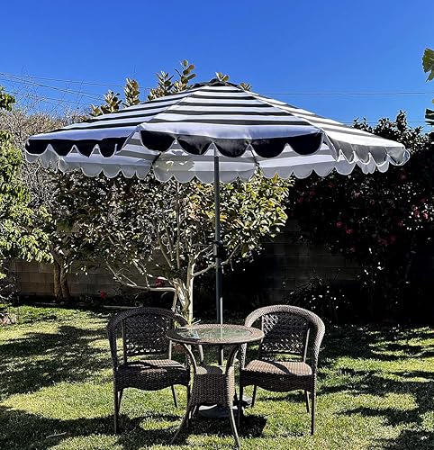 Miniatura 5 de BELLRINO DECRO - Toldo de repuesto con borde festoneado en blanco y negro para sombrilla de 9 pies y 8 varillas (solo toldo) C004-8BW-NEGRO