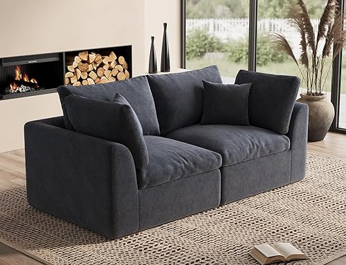 Miniatura 12 de Sofás seccionales Cloud de 110" para sala de estar, sofá convertible en forma de L con otomana, sofá seccional modular de 3 plazas, blanco cálido