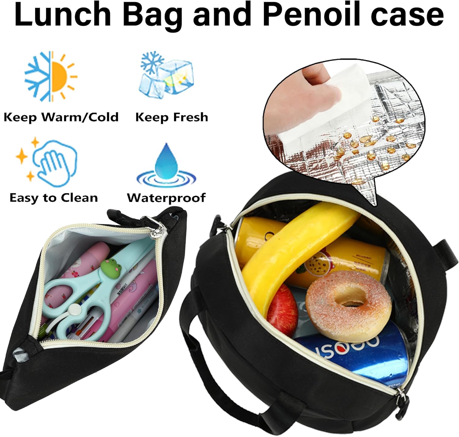 School Backpack for Girls, 3PCS Laptop Backpack 15.6 Inch with Lunch Box Pencil Pouch Set for Kids Teens Elementary Middle High School College Bookbag Student Casual Travel Daypack,Black Beige - Image 5