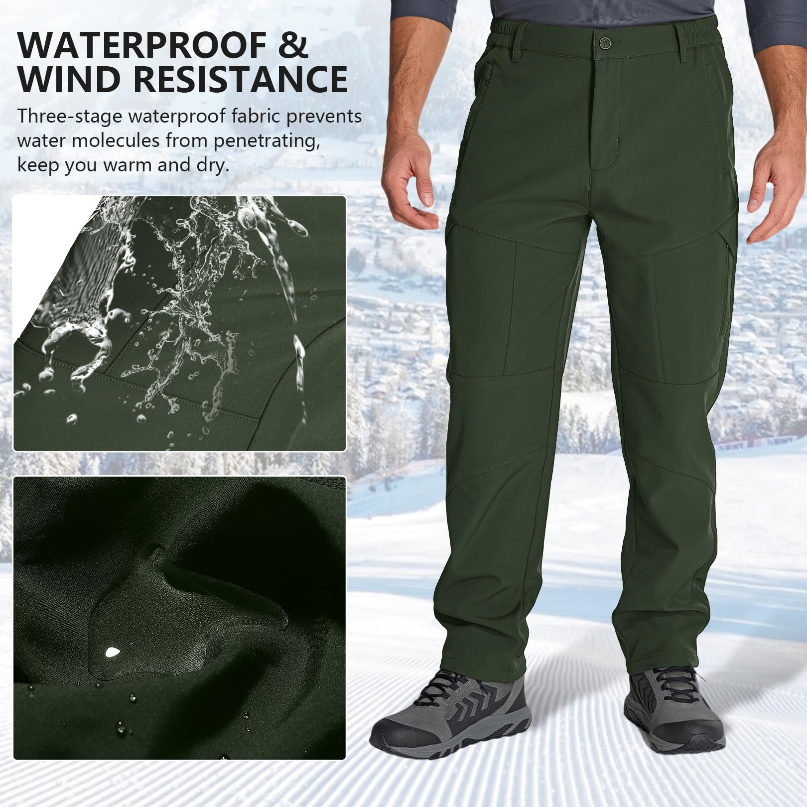 Pantaloni impermeabili da uomo, foderati in caldo pile, invernali