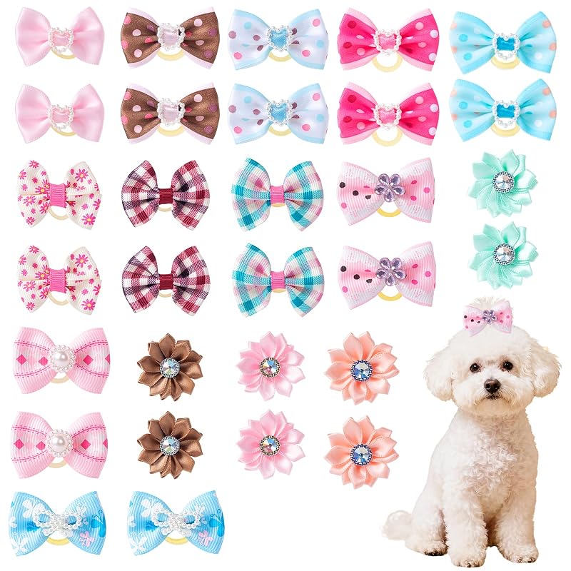 Laços para Pelos de Cães COMSUN com Elástico, Poliéster, Multicolorido, Pacote com 30