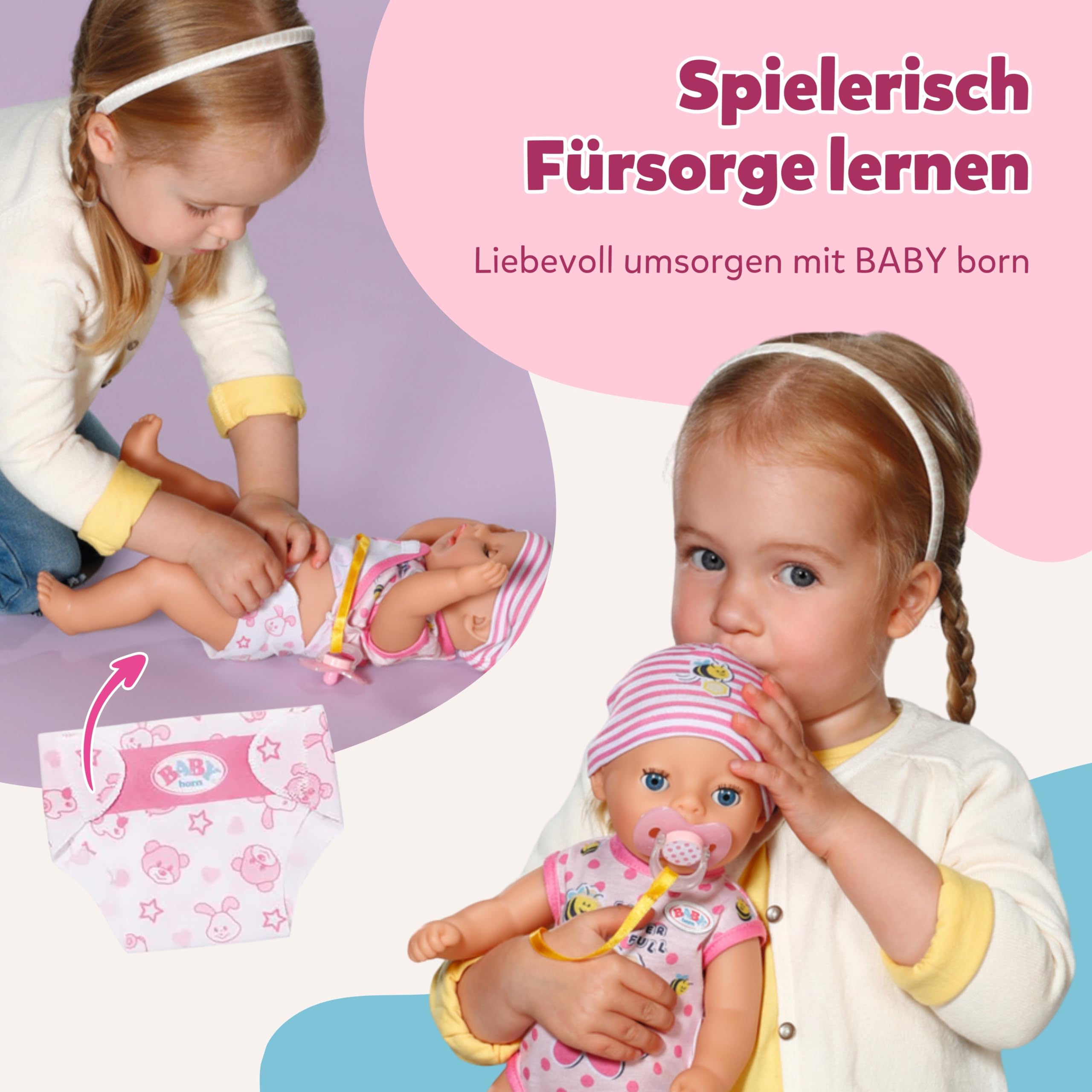 BABY Born Lena (Little Baby Girl) - 36 cm große Babypuppe - 7 Funktionen inkl. Accessoires & Strampler - Funktioniert komplett ohne Batterien - Geeignet für Kleinkinder ab 1 Jahr