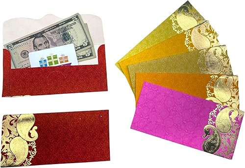 Miniatura 2 de LoveNspire Paquete de 10 sobres de dinero para dinero en efectivo, papel indio surtido Shagun Lifafa, tarjetas de regalo Ganesha decorativas