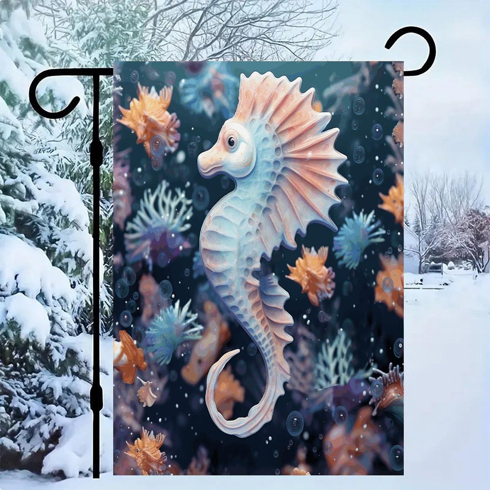 Bandera de jardín de caballito de mar de 12 x 18 pulgadas de doble cara para exterior
