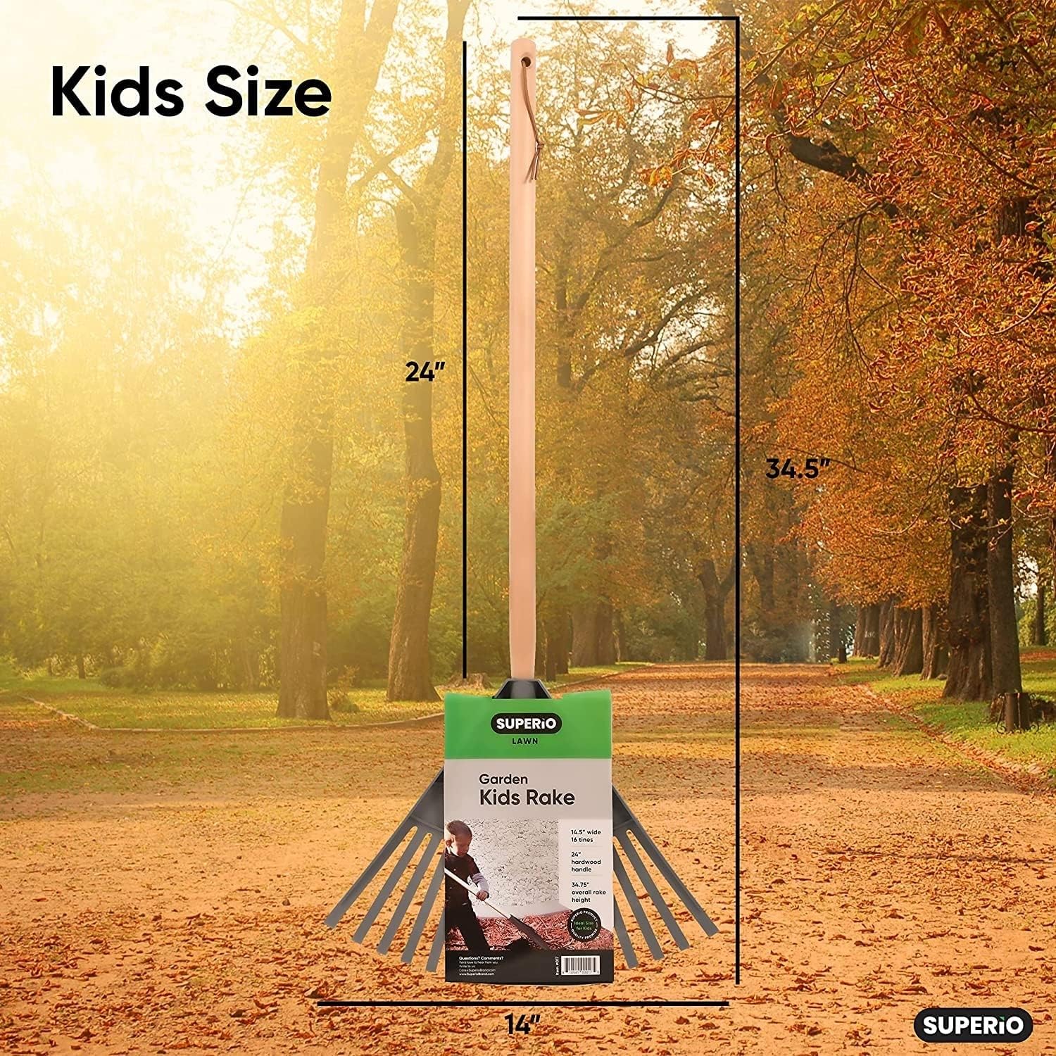 Orange Kids Size Rake, Kids Rake for Lawn with Hardwood Handle, Durable Plastic Head to Sweep Leaves on Lawn and Tidying Up The Garden, 34" by Superio