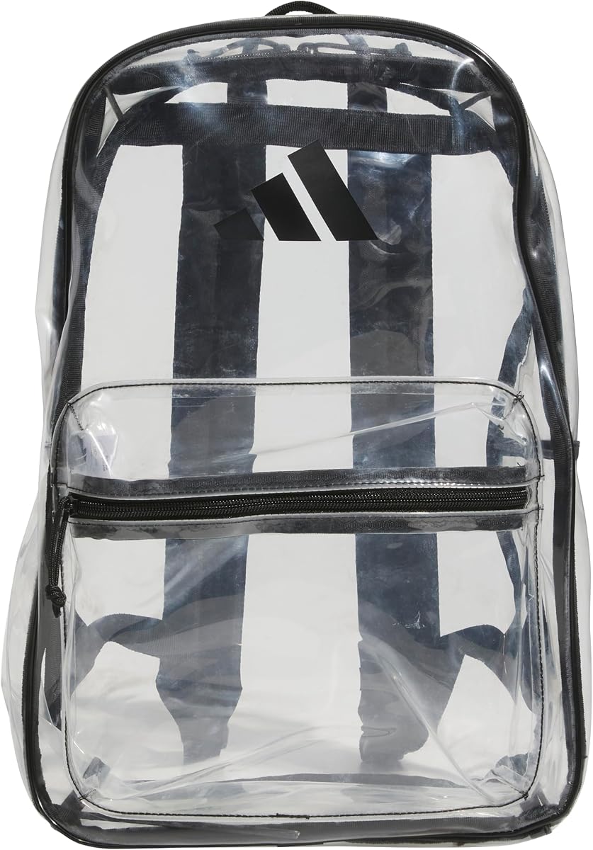 Mochila transparente adidas Stadium Bag 26L | Funda acolchada para computadora portátil, múltiples bolsillos organizadores, construcción duradera, construcción de TPU transparente, transporte acolchado, gimnasio escolar y listo para viajar