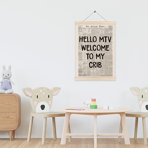 Miniatura 2 de Koesus Hello MTV - Marco decorativo para pared de periódico Welcome to My Cun, 12 x 16 pulgadas, lienzo estético retro de los años 70 en blanco y