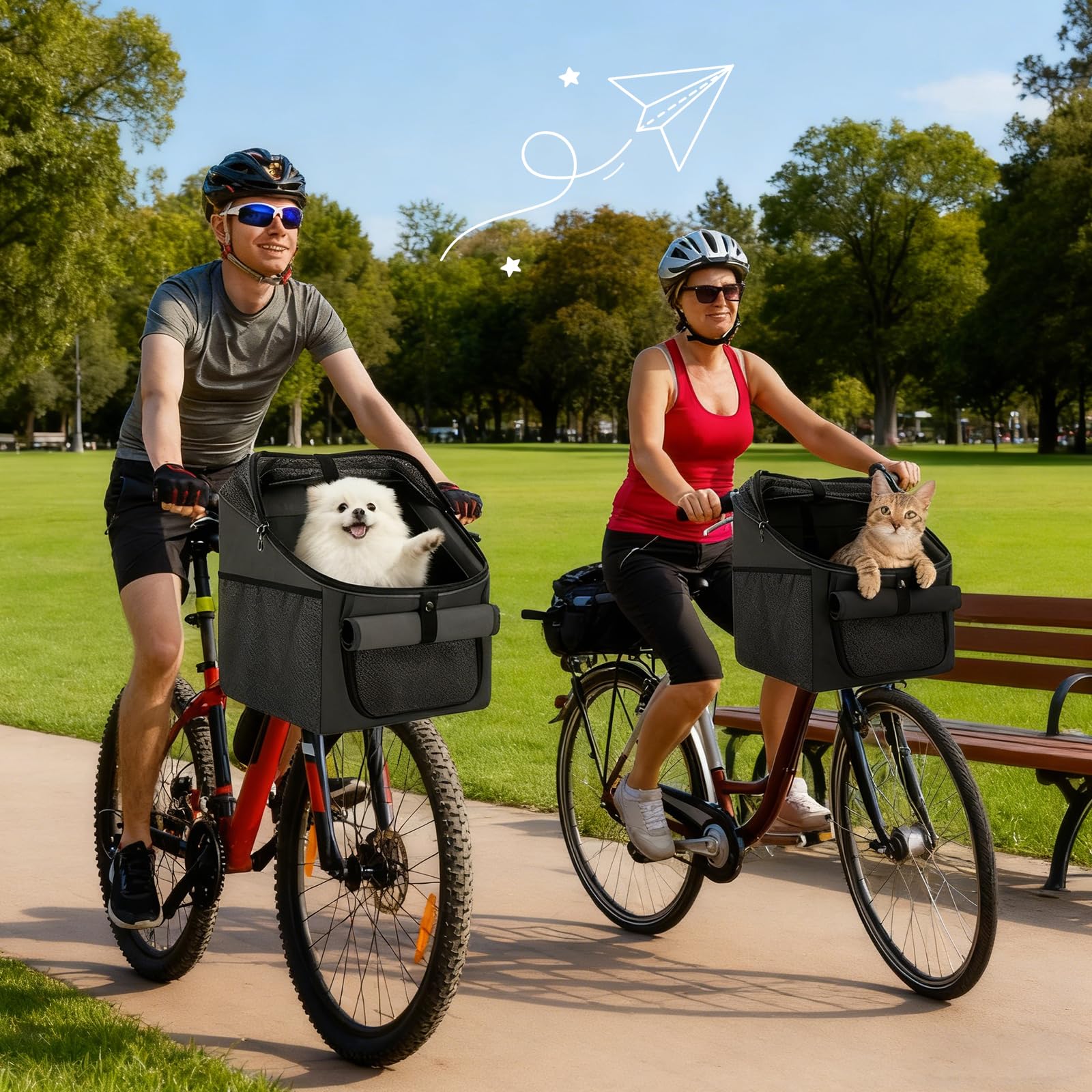 Panier de vélo 4 en 1 pour chien, panier avant de vélo pour chiens et chats, sac à dos amovible avec 4 fenêtres en maille et ceinture de sécurité, sac respirant pour animaux de compagnie pour vélo