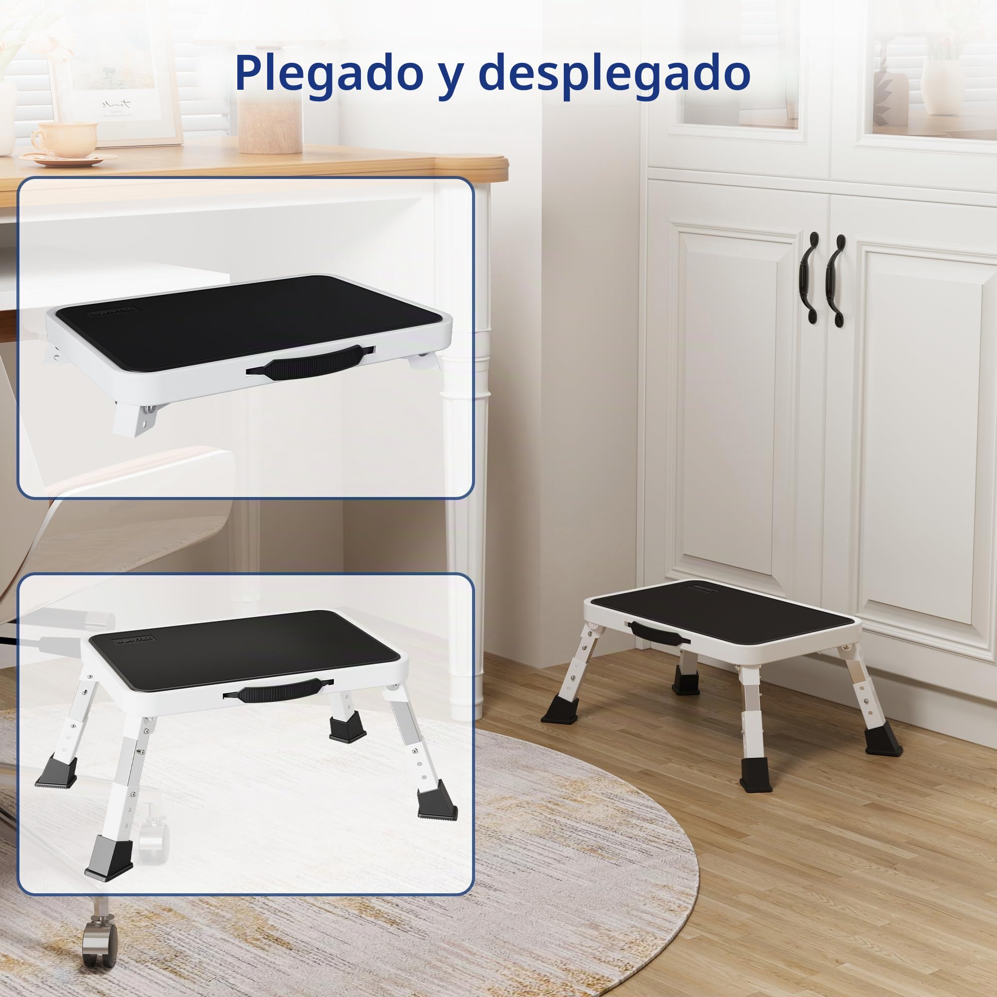 BONTEC Taburete Plegable 3 Niveles con Plataforma Antideslizante, Escalera Portátil 150 kg Blanco
