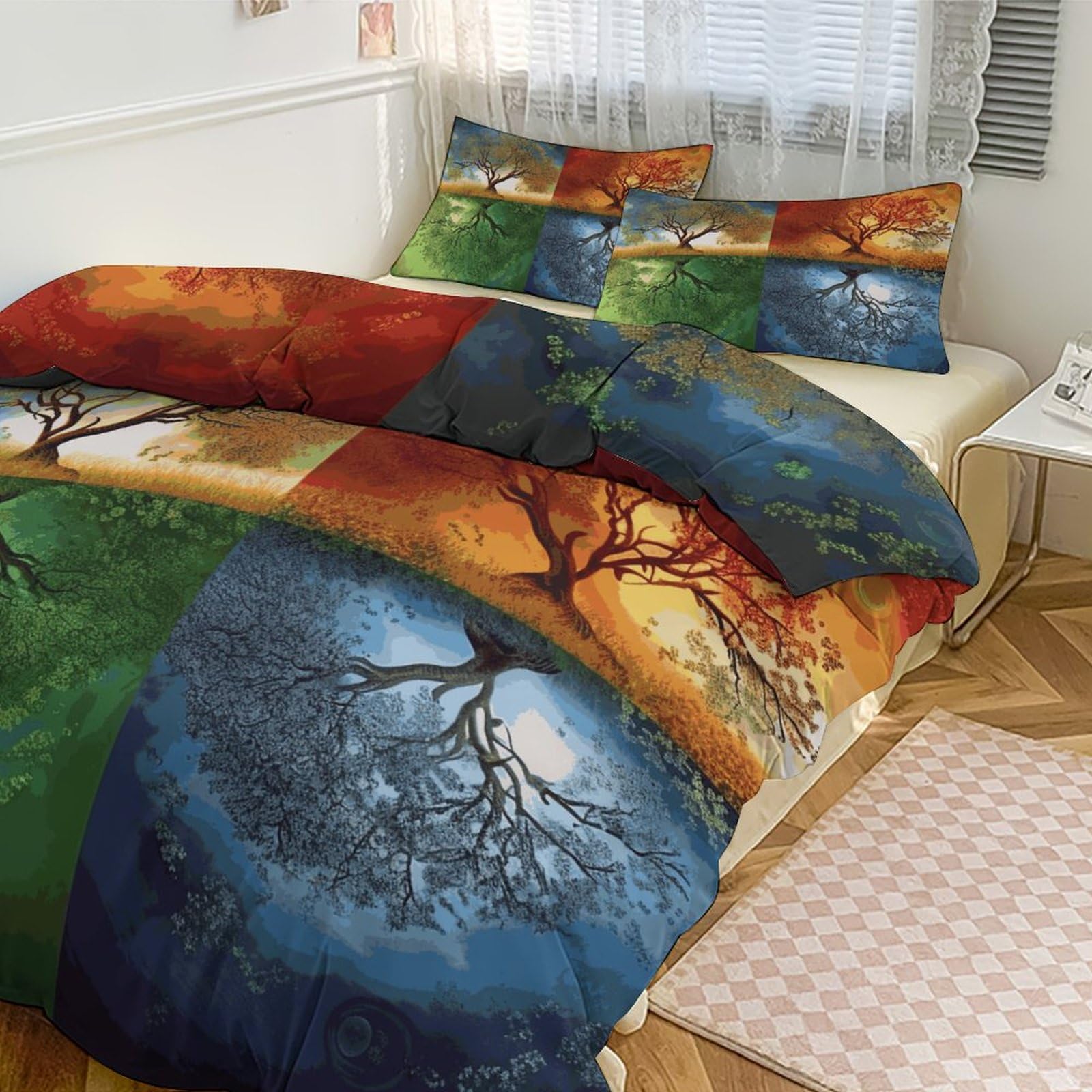 Parure de lit 3 pièces grand lit motif arbre de vie 228x228 cm