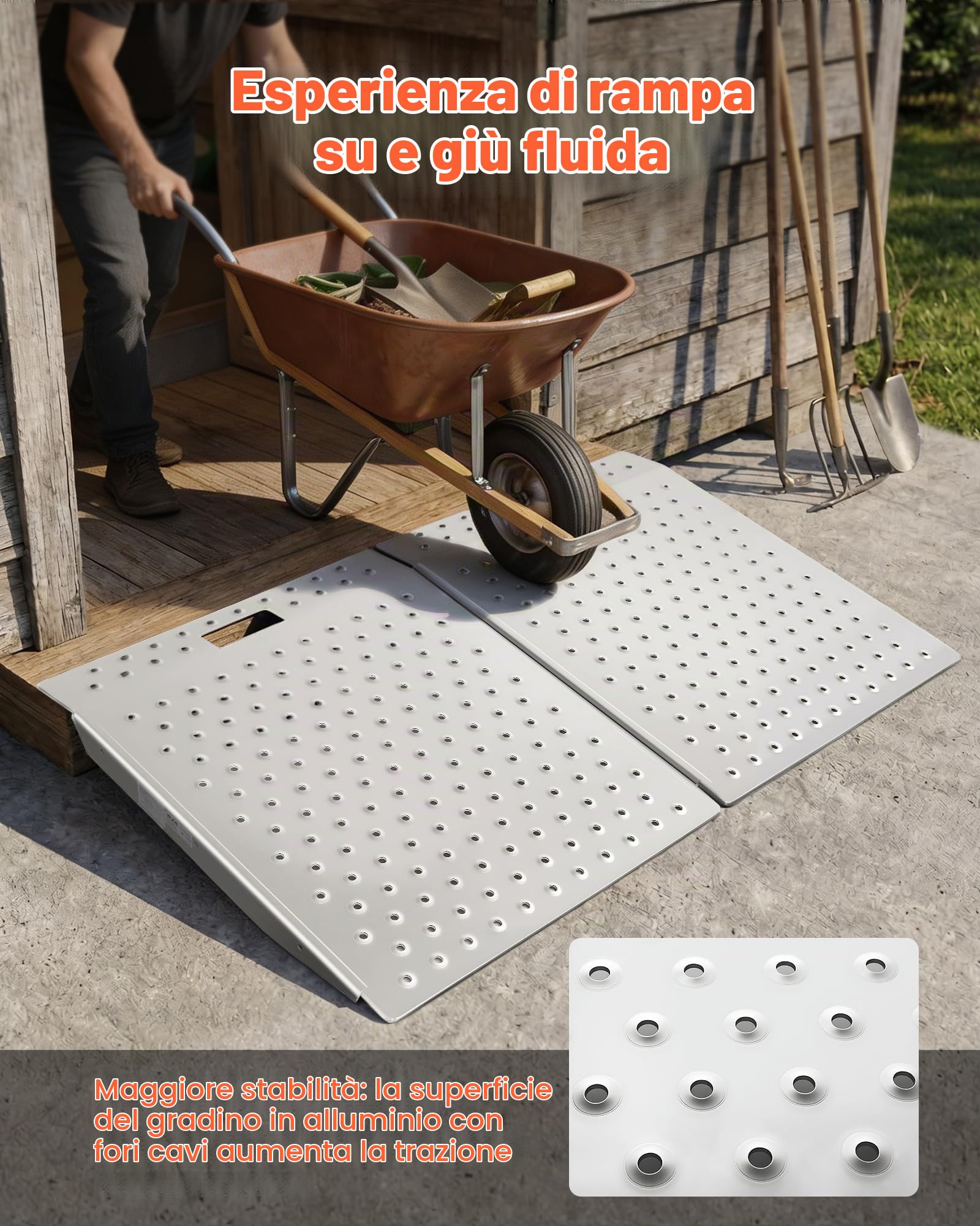 VEVOR Rampa per Soglia della Porta, 75 x 61,7 cm, Rampa per Sedia a Rotelle in Alluminio Robusto, Portata Massima 340 kg, Piattaforma Antiscivolo, per Gradini, Marciapiedi, Deambulatori e Carrelli