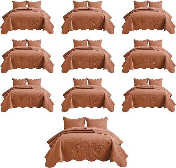 IR Imperial Rooms 10 Pack Twin Quilt Bedding Set (68" x 86") - Bulk Wholesale for Hotels, Guest Bedroom & Airbnbs - Lightweight Microfiber Reversible Floral Embossed Quilts Bedspreads (Rust)