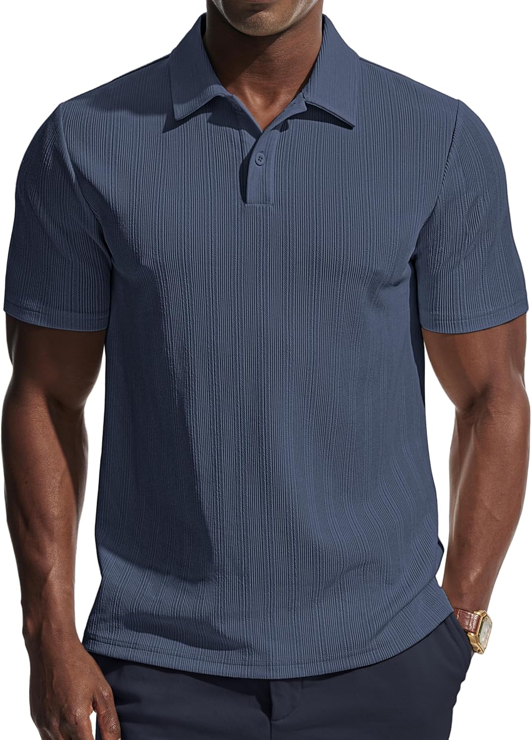 PJ PAUL JONES Mens Polo Shirts Short Sleeve Knit Polo Casaul Collared Polo Shirts Wrinkle-Free Golf Polo