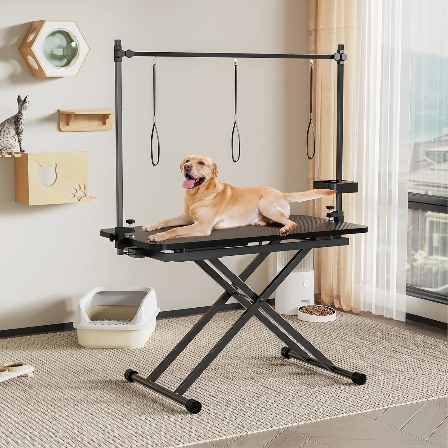 ROOMTEC 47 Inch Dog Grooming Table,Adjustable Height Pet Grooming Table,with Tool Organizer, Anti Slip Tabletop,Easy to Move