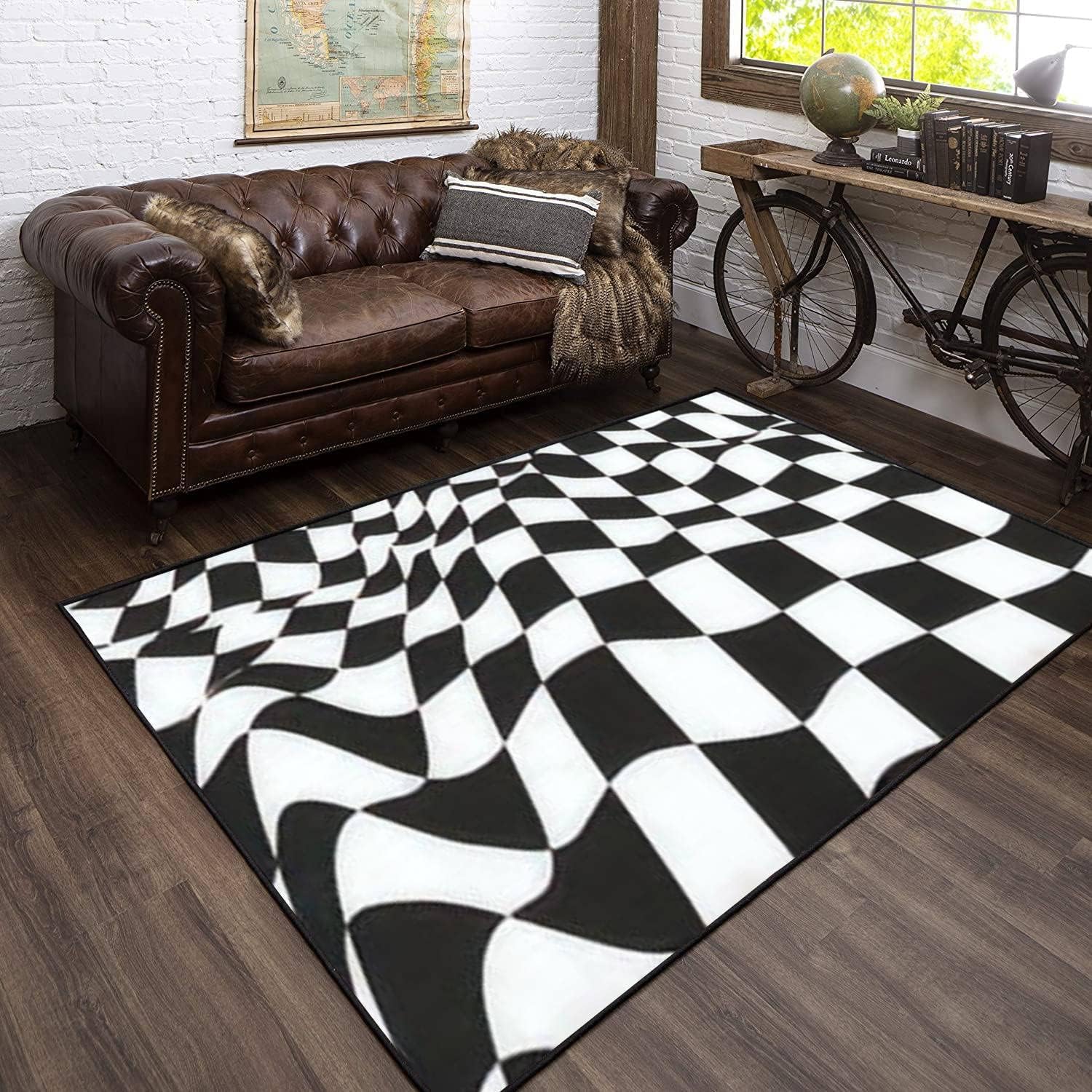 Tapis de sol antidérapant moderne avec rayures 3D pour canapé couloir chambre