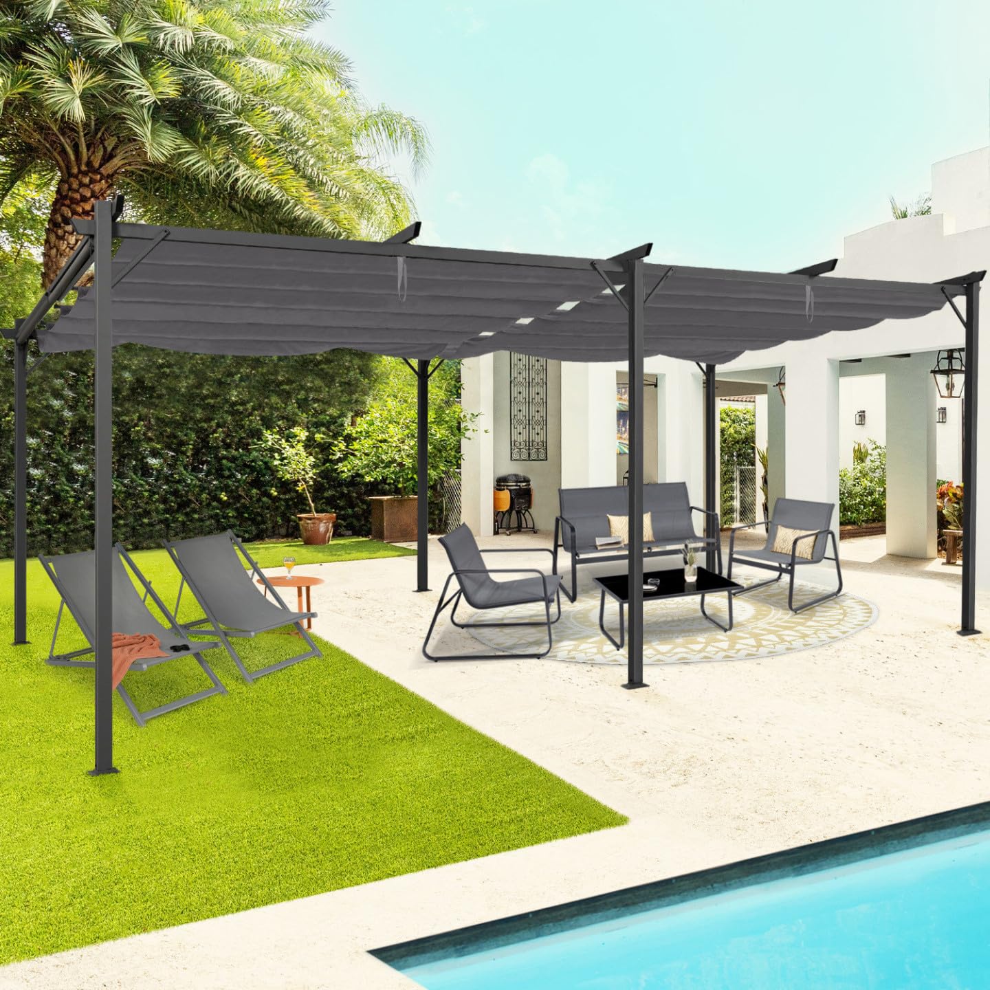 IDMarket - Pergola Toit rétractable 6 Pieds 3x6 M tonnelle Gris Anthracite